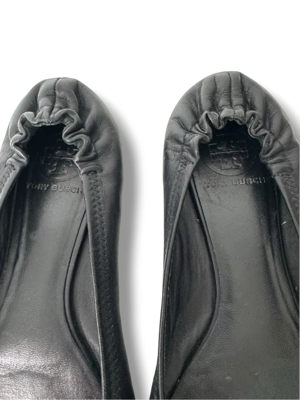 Tory Burch Reva Ballet Flats Women’s Size 8 Black Leather Gold Logo Shoes